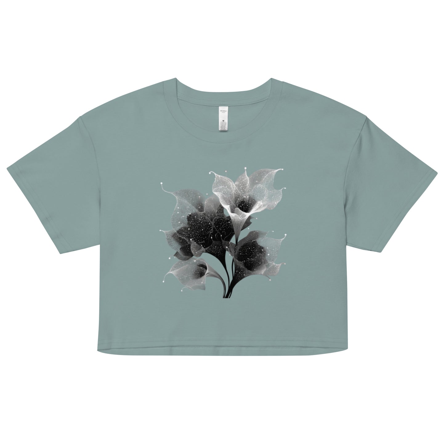 T-shirt court en coton peigné motif fleur astrale mineral , vert d'eau