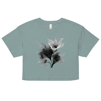 T-shirt court en coton peigné motif fleur astrale mineral , vert d'eau